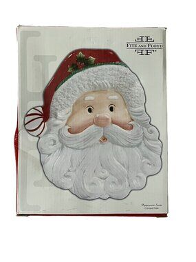 Fitz and Floyd 2008 Peppermint Santa Canape Plate Christmas Serving Platter Box
